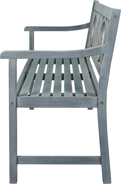 JONATHAN Y BNH104B Apollo 51.2" 3-Seat Circle-Back 600-Lbs Support Acacia Wood Outdoor Garden Patio Bench for Garden, Lawn, Backyard, Pool, Deck, Beach, Firepit, Gray