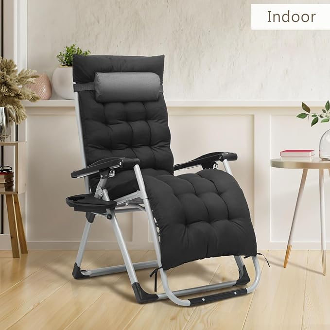 Zero Gravity Chair, Portable Folding Reclining Lounge Chairs with Adjustable Cushion and Cup Holder Trays for Outdoor - Photo 6