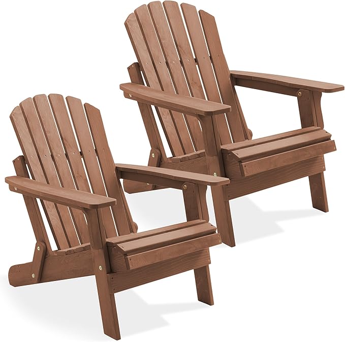 Casafield Oversized Folding Adirondack Chair, Set of 2 Cedar Wood Outdoor Fire Pit Lounge Chairs for Patio, Deck, Yard, Lawn and Garden Seating, Partially Pre-Assembled - Espresso