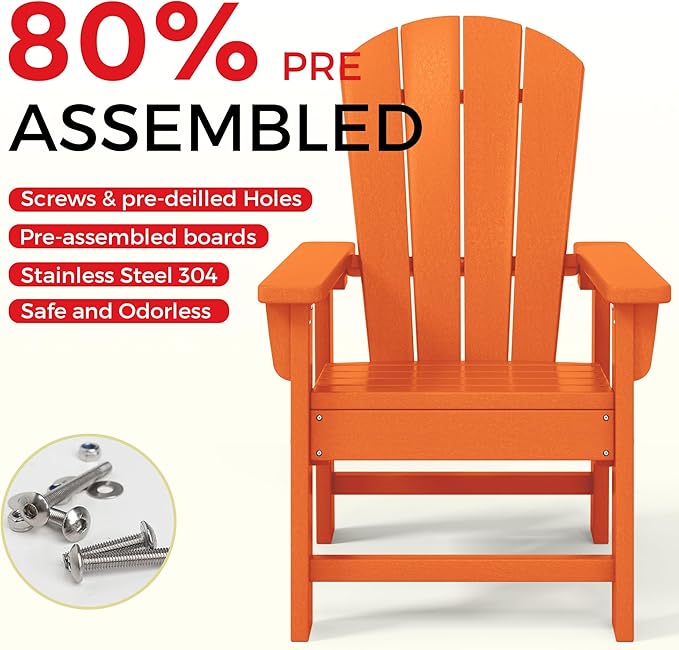 Costaelm Kids Lawn Chair, Toddler Outdoor Chair Kids Patio Furniture and Outdoor Children Picnic Activity Modern Adirondack Chairs for Garden, Patio, Backyard & Beach, Orange