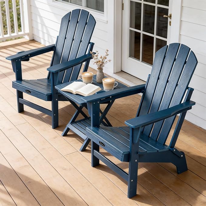 FUNBERRY Folding Adirondack Chairs Set of 4, HDPE Stable Gun-Leg Design Fire Pit Chairs with Cupholder All Weather for Outside