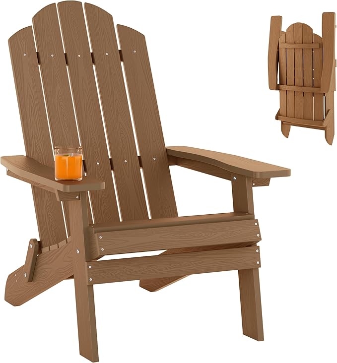MXIMU Folding Adirondack Chair for Outdoor: Easy Assembly and Comfortable Adirondack Chairs - Foldable Composite Fire Pit Chairs - All Weather Plastic Chair for Outside Patio Lawn Garden Backyard Use