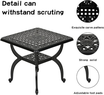 JARDIN DE CENTENNIAL Cast Aluminum Outdoor Side Table,Anti-Rust Outdoor End Table,Patio Coffee Bistro Table for Indoor,Garden,Porch,Balcony(Square Black)