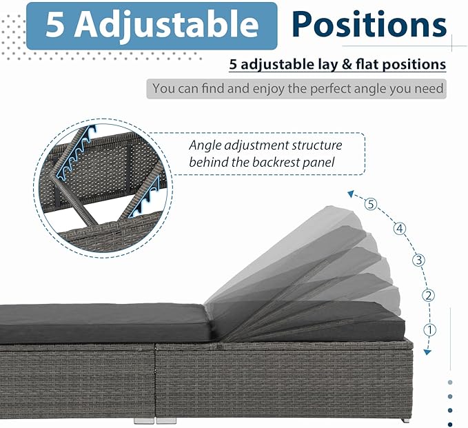 JOIVI Outdoor Patio Chaise Lounge Chairs Set of 2, PE Wicker Patio Pool Lounge Chairs Furniture Set of 2 - Photo 3