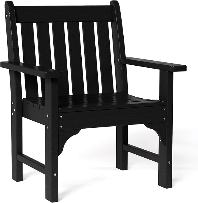 Costaelm Outdoor Dining Arm Chair, Patio HDPE Garden Dining Table Chair, Poly Lumber Waterproof Restaurant Bistro Farmhouse Chairs for Outside Porch Backyard, Black