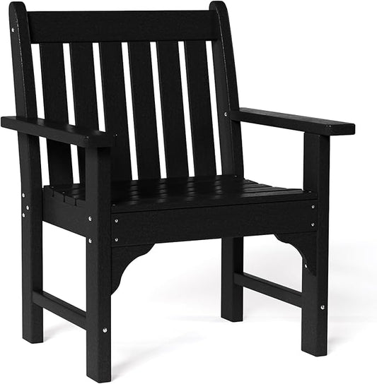 Costaelm Outdoor Dining Arm Chair, Patio HDPE Garden Dining Table Chair, Poly Lumber Waterproof Restaurant Bistro Farmhouse Chairs for Outside Porch Backyard, Black