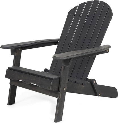 Benjara Libo Outdoor Adirondack Chair- Gray Acacia Wood Frame- Slat Panels