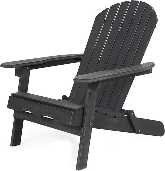 Benjara Libo Outdoor Adirondack Chair- Gray Acacia Wood Frame- Slat Panels
