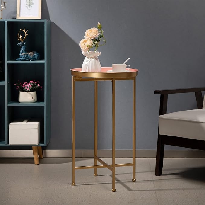 HollyHOME Small Round Metal End Table, Accent Indoor&Outdoor Coffee Side Table, Snack Sofa Table for Living Room - Photo 8