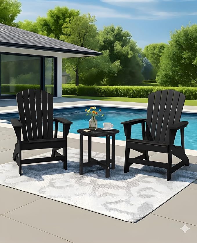 Outvita Adirondack Side Table, 18 Inch Round Outdoor End Table, HDPE Weather Resistant Coffee Table for Patio Balcony Deck Garden, Black