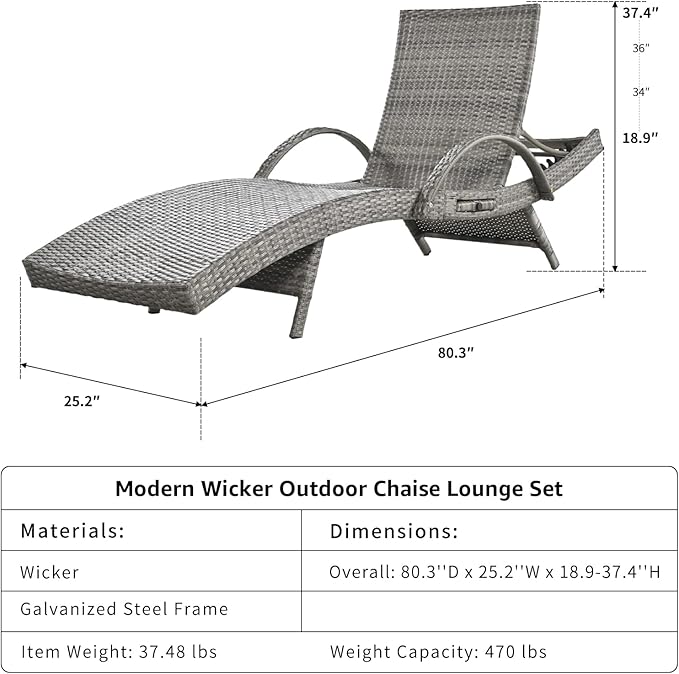 80.3" Chaise Lounge Outdoor Set of 6, Wicker Pool Lounge Chairs Outdoor with Pull-Out Side Table - Photo 2