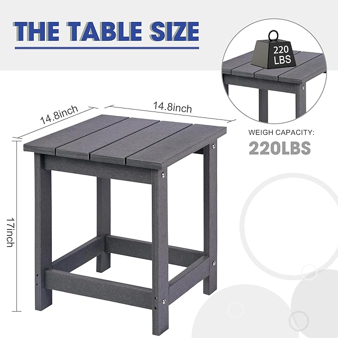 LZRS Adirondack Square Outdoor Side Table for Patio, Pool Composite Patio Table,HDPE End Tables for Backyard,Pool, Indoor Companion, Easy Maintenance & Weather Resistant(Grey)