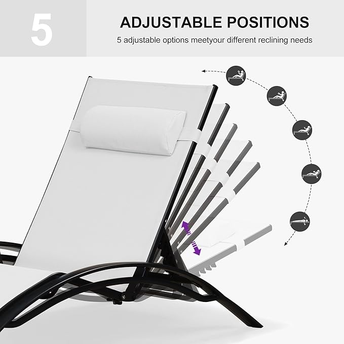 PURPLE LEAF Patio Oversized Chaise Lounge with 15FT Umbrella Outdoor Lounge Chair Beach Pool Sunbathing Lawn Lounger, Base and Side Table Included, White