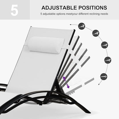 PURPLE LEAF Patio Oversized Chaise Lounge with 15FT Umbrella Outdoor Lounge Chair Beach Pool Sunbathing Lawn Lounger, Base and Side Table Included, White