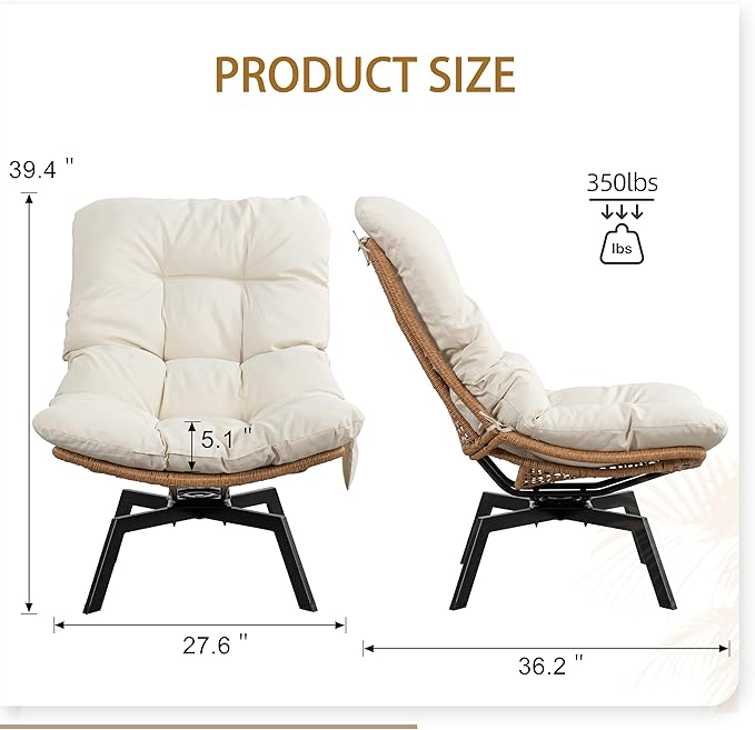 JAMFLY Outdoor Wicker Swivel Chair with Cushion, 360° Rotation Patio Lounge Chair for Living Room, Backyard, Balcony - Photo 2