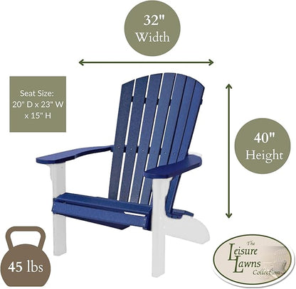 Leisure Lawns Poly Plastic Fanback Adirondack Chair, Outdoor Patio Chair - Amish Made in USA (Patriot Blue on White)