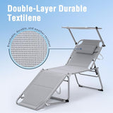 Unovivy Outdoor Lounge Chair with Canopy, Folding Tanning Chair with 5-Position Reclining Back - Photo 6