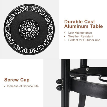 VINGLI Cast Aluminum Bar Height Patio Table with Umbrella Hole - Tall Outdoor Bistro Table, 32" Dia x 41" H (Black)