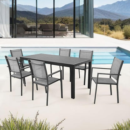 Patio Dining Chairs, All-Weather High-Resilience Textilene Outdoor Dining Chair Set of 4, Heavy-Duty Stackable Minimalist Outdoor Chairs with Armrest, Patio Chairs for Lawn Deck Pool, Grey