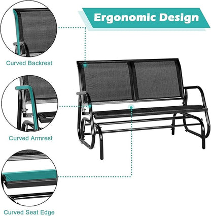 Esright Outdoor Glider Bench for 2 Person Outside Patio Gliders Loveseat Porch Glider Swing with Powder Coated Steel Frame for Backyard, Garden, Balcony (Black)