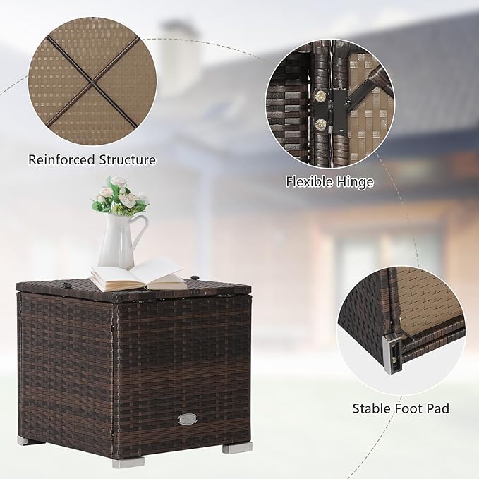Tangkula 2 Pieces Patio Ottomans, Patiojoy Hand-Woven PE Rattan Side Table with Removable Cushion & Hidden Storage Space - Photo 8