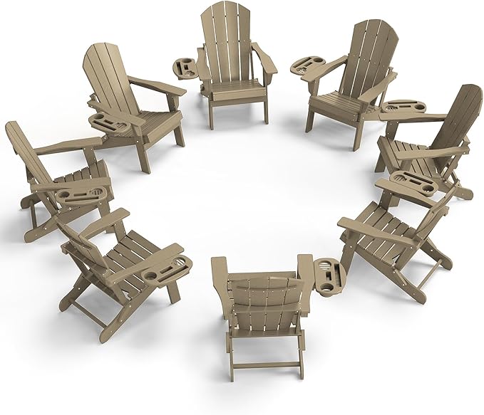 FOOWIN Folding Adirondack Chair Set of 8, HDPE Adirondack Chairs with Cup Holder - Photo 1