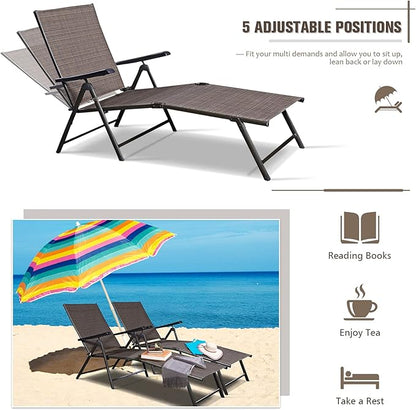 S AFSTAR Patio Chaise Lounges, Outdoor Reclining Lounge Chairs with Adjustable Backrest & Heavy Duty Steel Frame, Recliner Chair for Poolside Lawn Backyard (2)