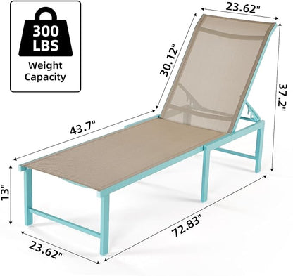 Outdoor Pool Lounge Chairs, Aluminum Patio Lounge Chairs, Five-Position Recliner Loungers for Poolside Yard Balcony Deck Beach (Blue,1PCS)