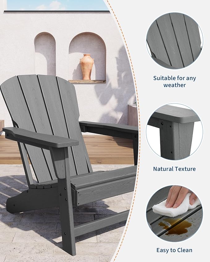 Modern HDPE Plastic Adirondack Chair - Oversize 380 LB Poly Lumber Weather Resistant Firepit Chair - Outdoor Patio - Photo 4
