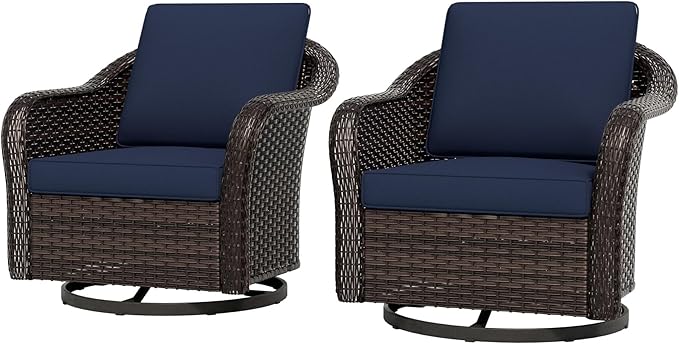 Outdoor Wicker Swivel Chair Set of 2, All-Weather Use Patio Rattan Chair with Seat and Back Cushion, Ideal for Porch - Photo 1
