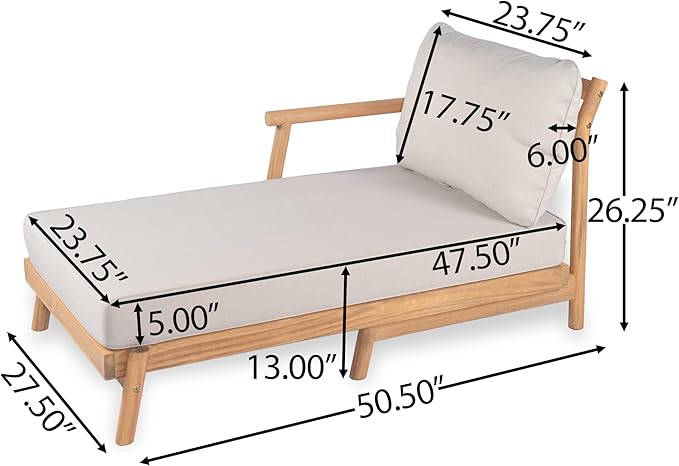 Christopher Knight Home Jorine Outdoor Acacia Wood Sofa, 78" L Shaped Sofa Set, Chaise Lounge and Loveseat Set, 3 Seater Couch, Patio Lounge, Upholstered Couch for Patio Backyard Garden, Teak+Beige
