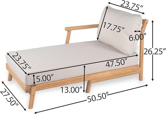 Christopher Knight Home Jorine Outdoor Acacia Wood Sofa, 78" L Shaped Sofa Set, Chaise Lounge and Loveseat Set, 3 Seater Couch, Patio Lounge, Upholstered Couch for Patio Backyard Garden, Teak+Beige
