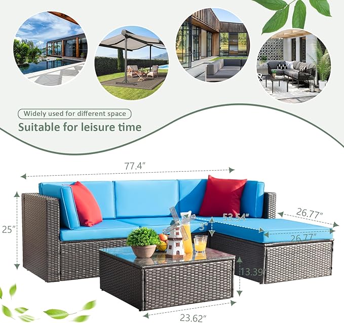Devoko 5 Pieces Patio Furniture Sets All Weather Outdoor Sectional Patio Sofa Manual Weaving Wicker Rattan Patio - Photo 9