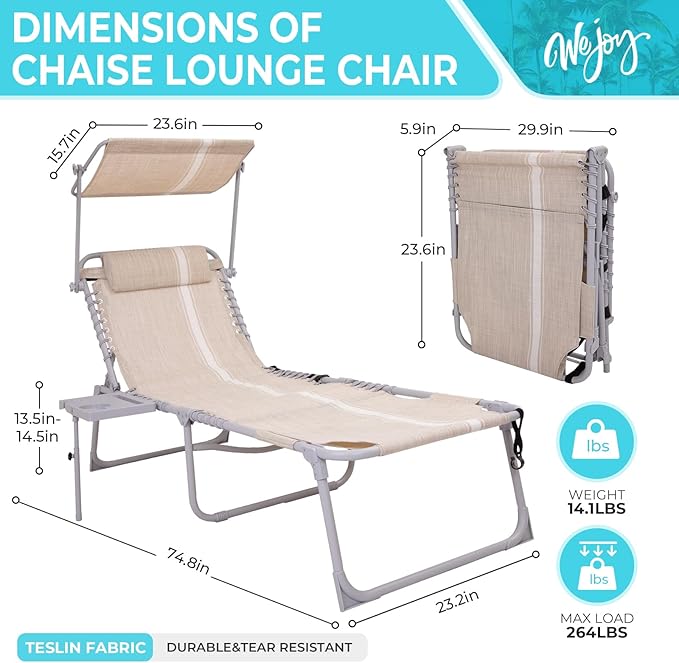 #WEJOY Tanning Chair with Face Hole & Canopy & Side Table - Photo 3
