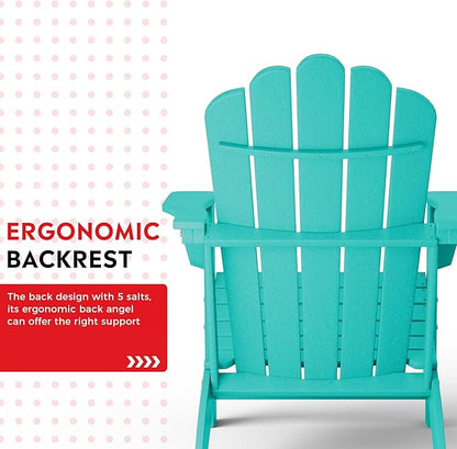 Costaelm Lakeview Outdoor Patio HDPE Adirondack Chair with Cup Holder and Table Set, Turquoise
