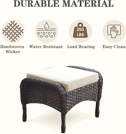Belord Patio Rocking Chairs Furniture Set - 5 Piece Outdoor Wicker Furniture Sets with Ottomans, Small Patio Conversation Sets with Wicker Rocking Chairs Brown/Beige