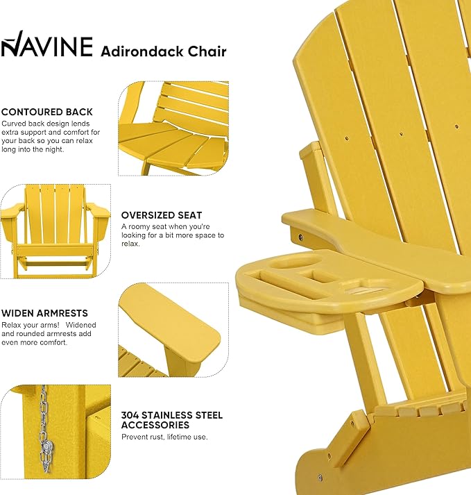 Adirondack Chair Set of 6, HDPE Folding Adirondack Chair with Multifunctional Cup Holder - Photo 4