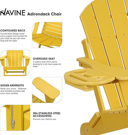 Adirondack Chair Set of 6, HDPE Folding Adirondack Chair with Multifunctional Cup Holder, Weather Resistant Fire Pit Chair for porches, patios, poolsides, Decks.