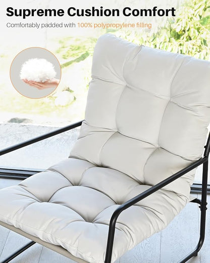 Patio Accent Chair, Modern Metal Outdoor Lounge Chair, Comfy Outdoor Accent Chair with Padded Seat, All Weather Outdoor Patio Chair for Living Room, Apartment, Bedroom, Poolside, Off-White