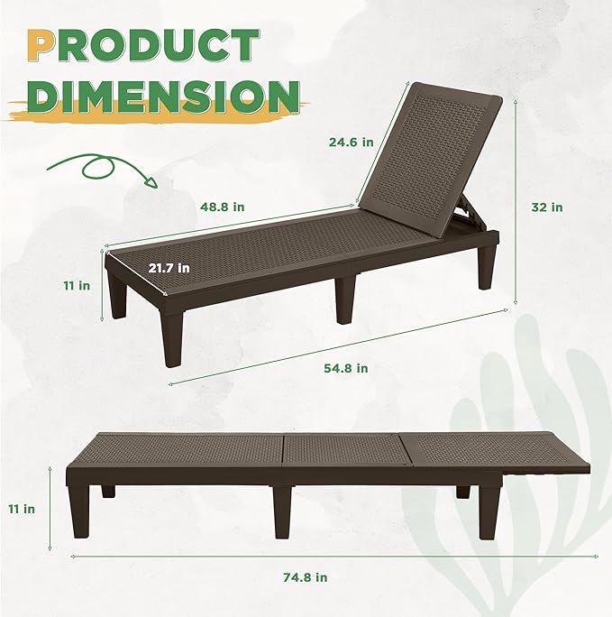 Greesum Outdoor Chaise Lounge Chairs Set of 2 with 5-Position Adjustable Backrest - Photo 3