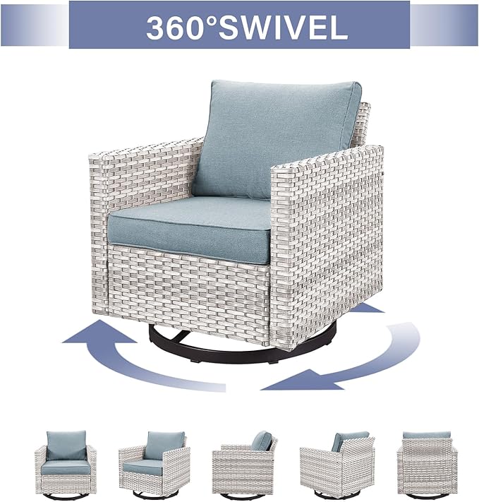 Outdoor Patio Swivel Rocker Chairs - 3 Piece Wicker Patio Furniture Bistro Swivel Rocking Chairs Set with Comfortable - Photo 3