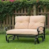 SUNCROWN Outdoor Swing Glider Chair, Patio 2 Seats Loveseat Rocking Chair with Cushions, Steel Frame Furniture - Brown - Photo 3