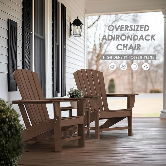 IVY&LANE Adirondack Chairs Set of 2 | Wood Grain HDPE Plastic | Outdoor Fire Pit Chairs | Oversized | All-Weather | Dark Brown | for Outside Deck Backyard Patio Poolside Porch Lawn