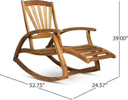 Outdoor Wooden Rocking Chair, Patio Rocking Chair with Wood Leg, Rocker Chairs with Solid Wood for Indoor, Outdoor, Backyard, Garden, Yard, Patio (Teak)
