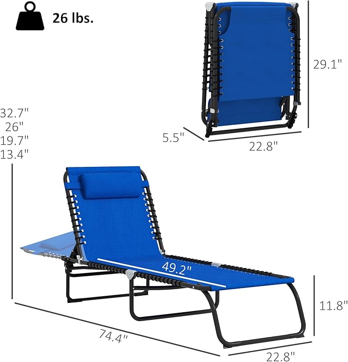 Outsunny Folding Chaise Lounge Chair Set of 2, Patio Sun Tanning Chair - Photo 3
