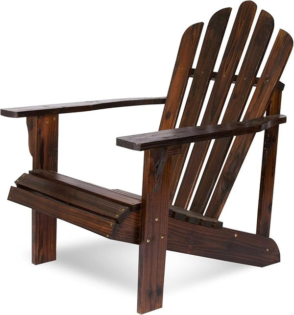 Shine Company Westport Wooden Adirondack Chair, Outdoor Patio Firepit Chairs, Back & Seat Pre-Assembled, Burnt Brown - Photo 1