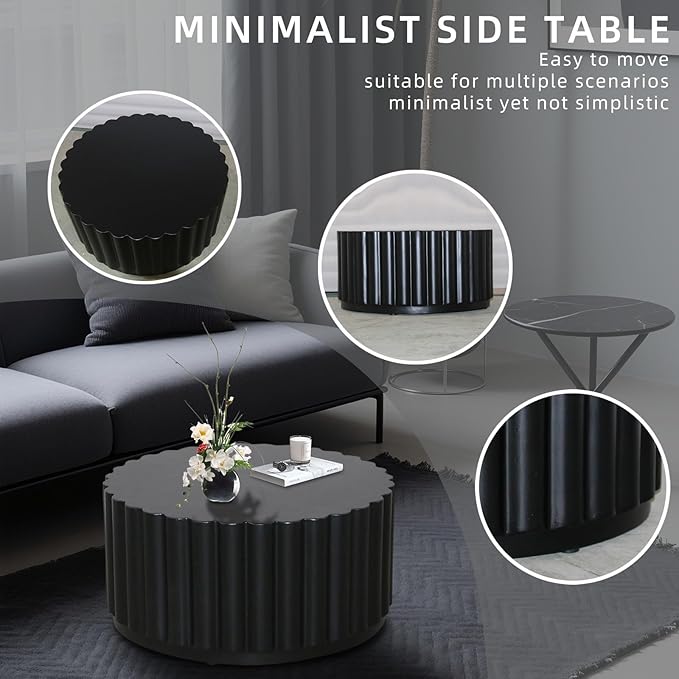 Afterglow Round Petal Shape Coffee Table, Modern Outdoor Indoor Side Table, Black