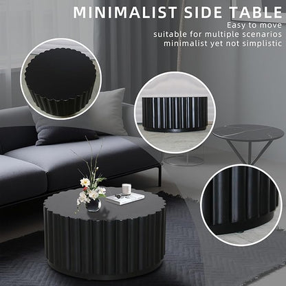 Afterglow Round Petal Shape Coffee Table, Modern Outdoor Indoor Side Table, Black
