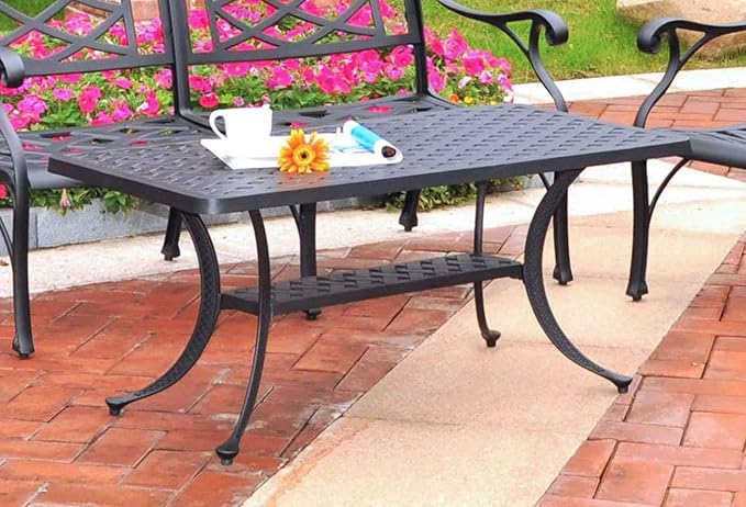 Pemberly Row Modern Aluminum Patio Coffee Table, 42 in Wide, Charcoal Black Powder-Coated Finish - Photo 2