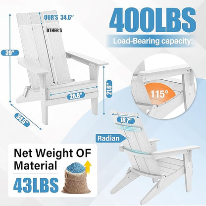 YEFU Adirondack Chairs Set of 4:Oversize Folding - 400lb Weight Capacity - Plastic Adirondack Chairs - High Back Like Wooden - All-Weather Use for Outdoor/Patio/Fire Pit/Garden/Camping - (White)